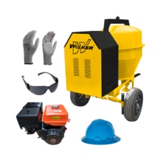 KIT – MEZCLADORA TROMPO PESADA DE DOBLE PIÑON C/YUGO 4’’X4’’ DE 11P3 YELLOW/BLACK C/MOTOR 13HP REDBO + CASCO + LENTES + GUANTES