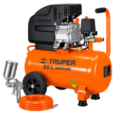 COMPRESORA DE AIRE 50 LITROS + PISTOLA GRAVEDAD + MANGUERA 5 METROS (#101744) – TRUPER