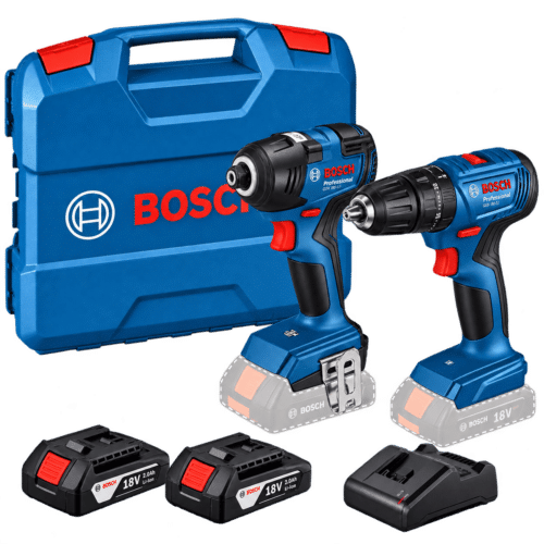 KIT – TALADRO PERCUTOR GSB185-LI + LLAVE DE IMPACTO GDX180-LI INCL. 2BAT 18V 4.0Ah Y GARGADOR – BOSCH