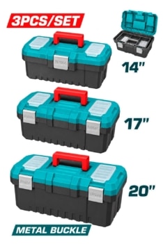 SET X 3PCS MALETA PORTA HERRAMIENTAS 14″, 17″ Y 20″ CON SEGURO DE METÁLICO – TOTAL